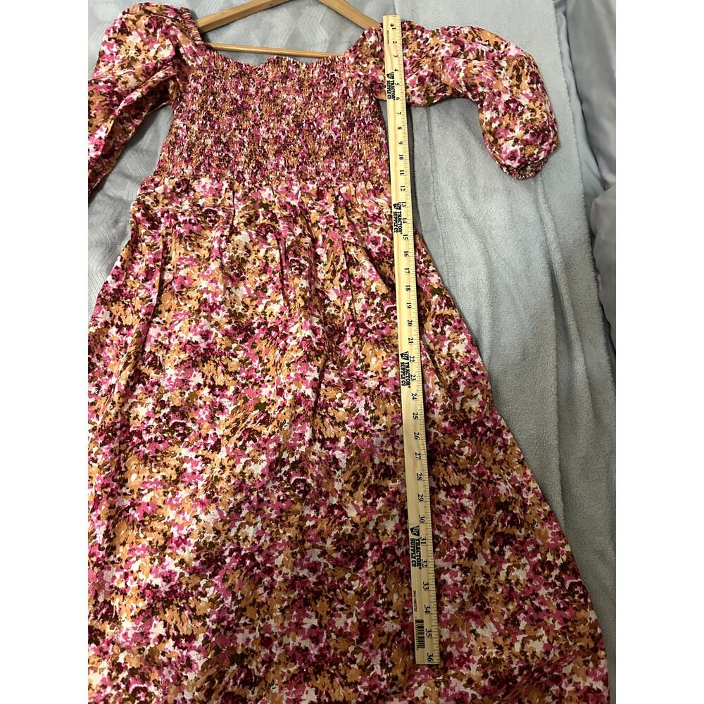 J CREW Size M Smocked Puff Sleeve Midi Dress Floral Pattern Cottagecore Peasant